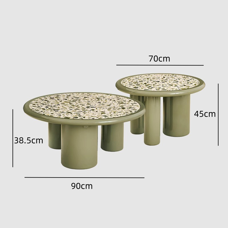 Green terrazzo coffee table set with modern design for stylish living rooms