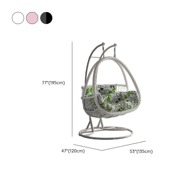 Tropical porch swing with corrosion-resistant cushions, alloy chain, and sturdy stand included