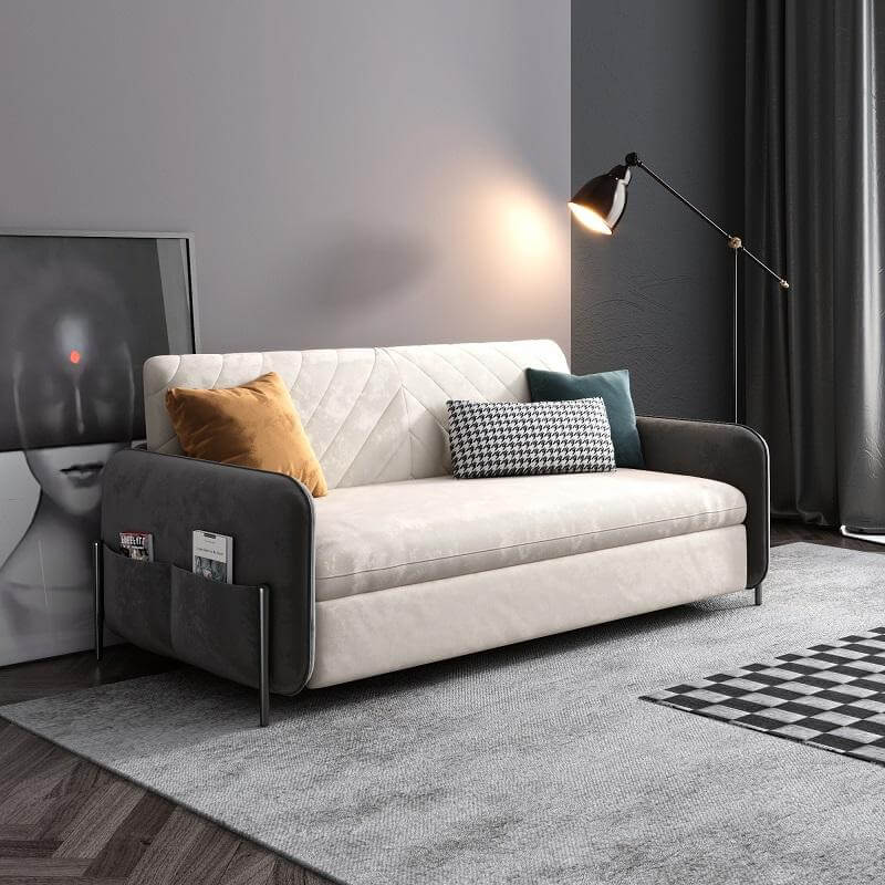 Modern 67-inch pull out convertible sofa bed with storage pocket for space-saving comfort