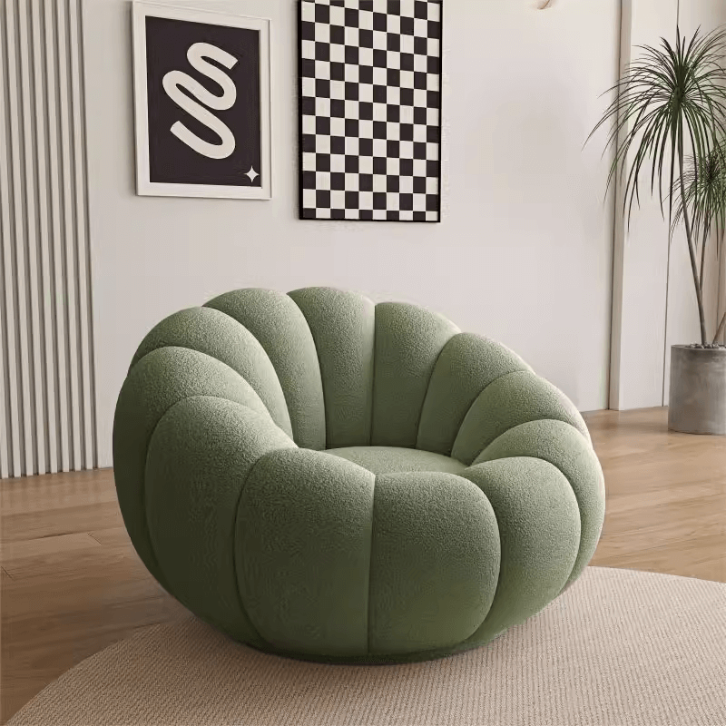 White/Pink/Red/Yellow/Green/Orange/Gray Pumpkin Swivel White Boucle Sherpa Accent Chair for stylish home decor