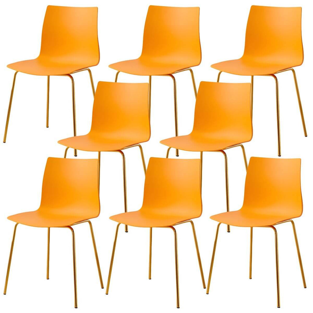 Modern plastic and acrylic side chair with metal legs, ideal for kitchen and dining rooms