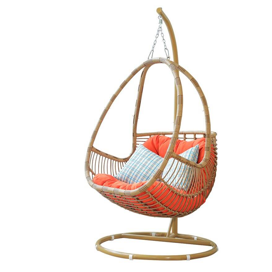 Metal stand porch swing with tropical unfinished color, pads, and chain for two swings