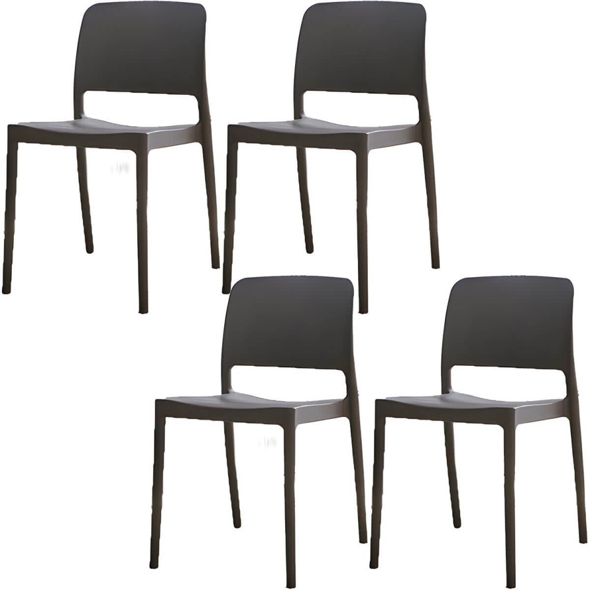 Scandinavian plastic and acrylic dining chair with low backrest and armless design