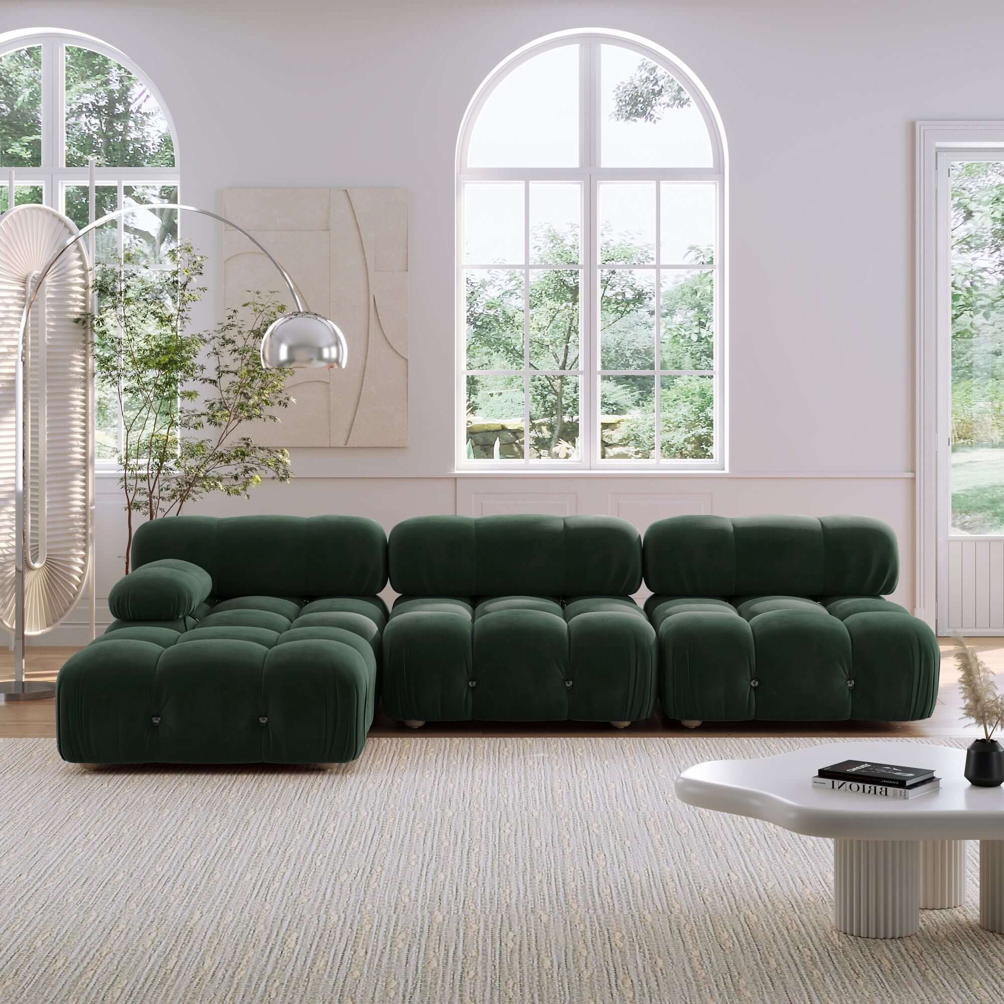 Velvet 3-seater sofa with left or right hand facing chaise, perfect for stylish living rooms
