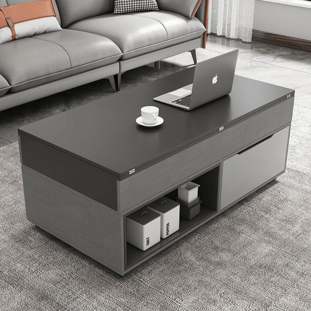 Practical and Chic Gray Lift Tables for Optimal Space Efficiency