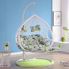 Heat Resistant Metal Porch Swing with Cushions, Chain, and Stand Porch Swings