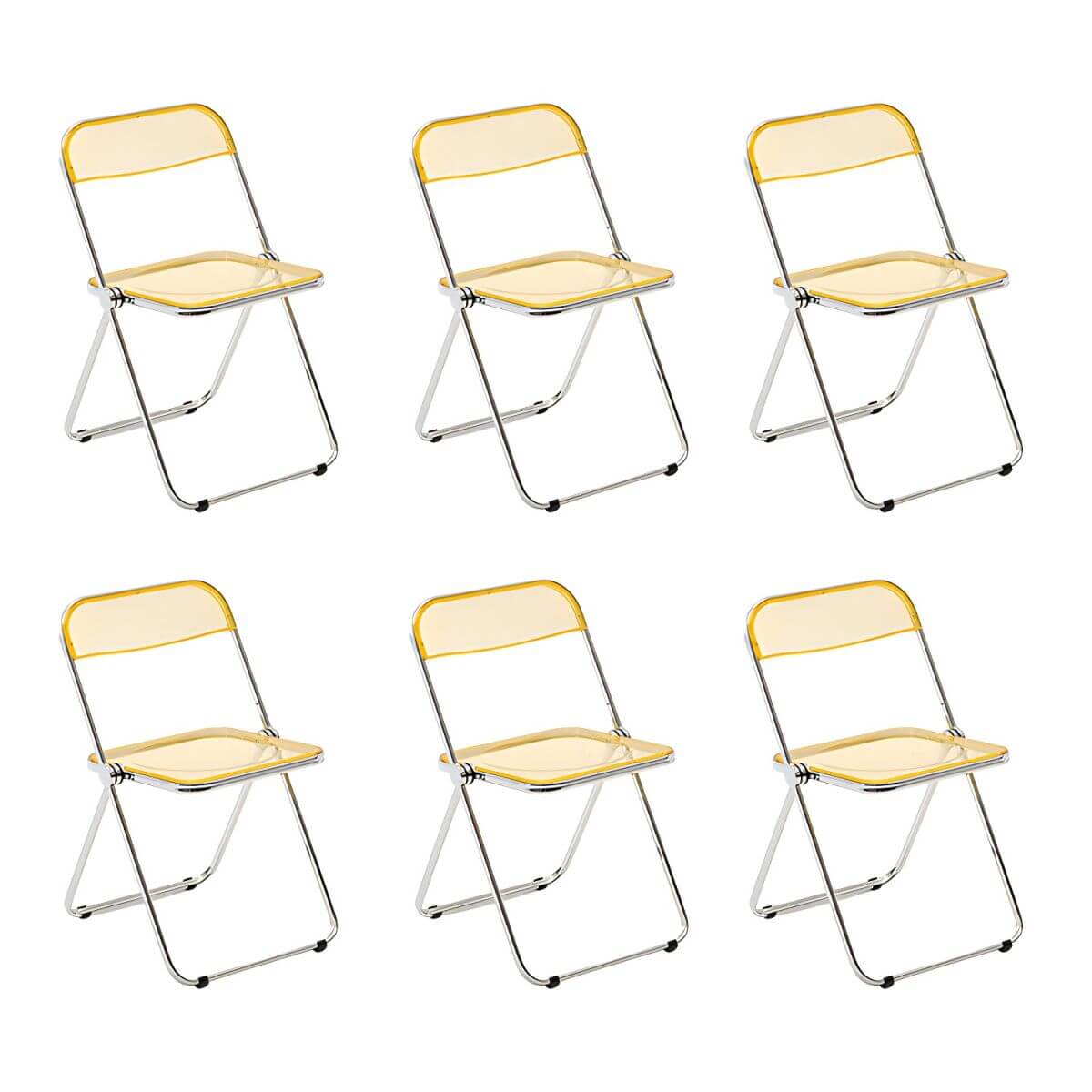 Scandinavian style dining chair with silver metal legs and plastic acrylic seat