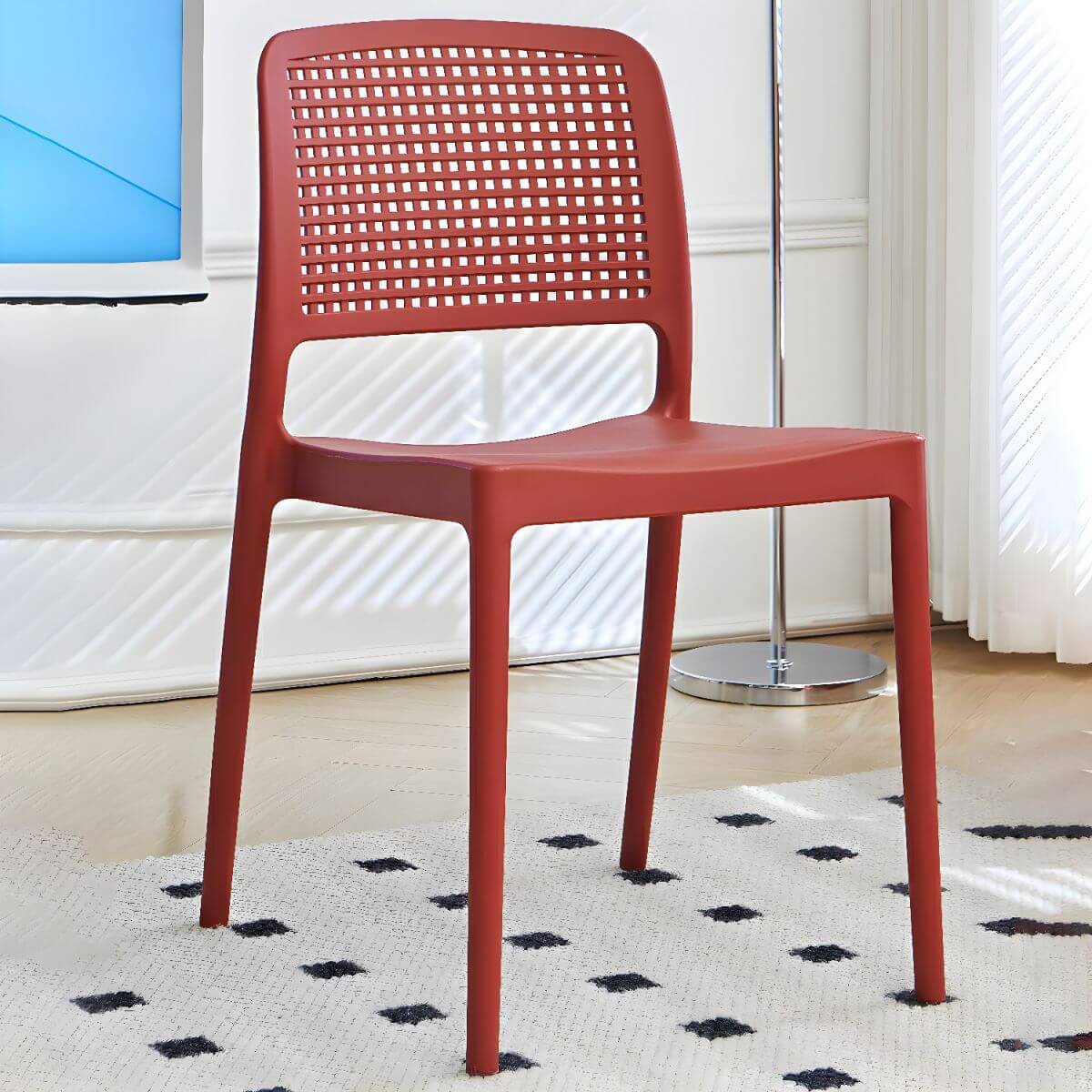Stackable modern plastic and acrylic side chair for kitchen and dining use