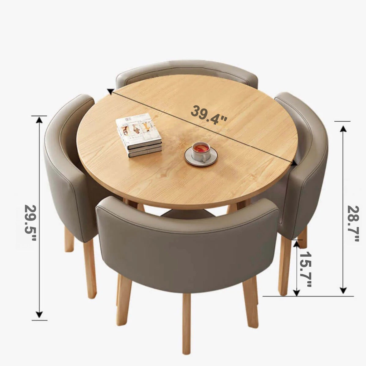 40" Round Wooden Dining Table Set For 4 Chairs