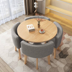 Contemporary 40-inch round wooden dining table set with upholstered chairs