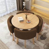 40" Round Wooden Small Nesting Dining Table Set for 4 Gray Upholstered Chairs