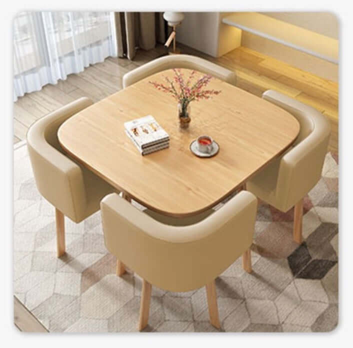 40" Round Wooden Small Nesting Dining Table Set for 4 Gray Upholstered
