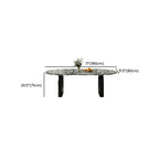 Oval modern dining table with stone top and black wood double pedestal base, 55.1 by 31.5 inches