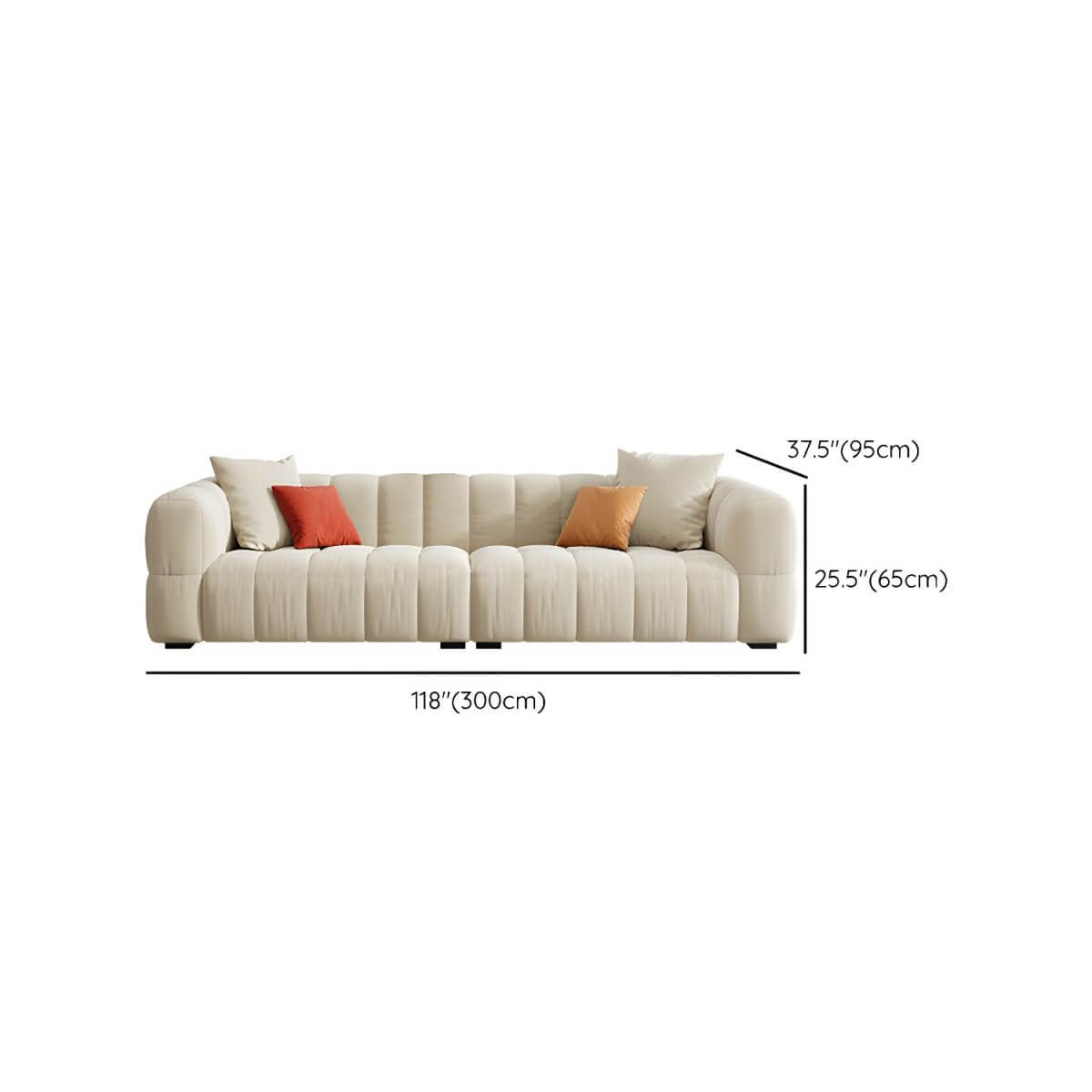 Beige upholstered wood sofa with square arms and sewn pillow back for modern living rooms