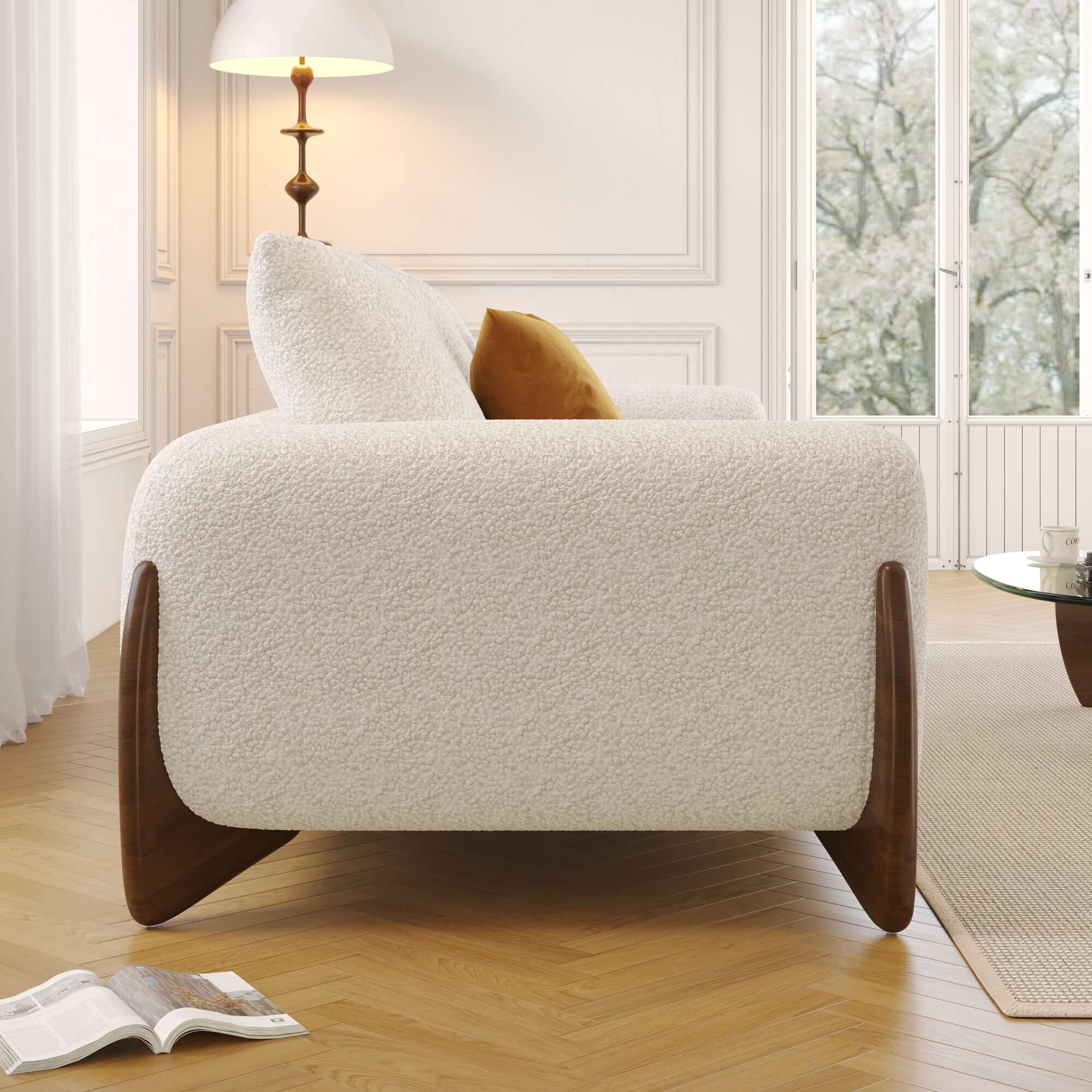 Modern 3 seater sofa with solid wood legs, 89 inches long, perfect for contemporary living rooms