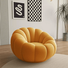 Modern White/Pink/Red/Yellow/Green/Orange/Gray Pumpkin Swivel Chair with Boucle Sherpa Accent for cozy ambiance