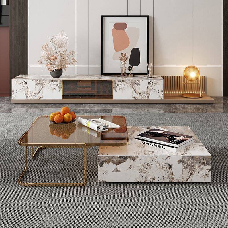 Rectangular coffee table with two drawers for storage and combination design