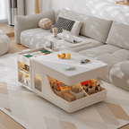 Cream lift-top coffee table with smart storage and easy mobility for modern living rooms