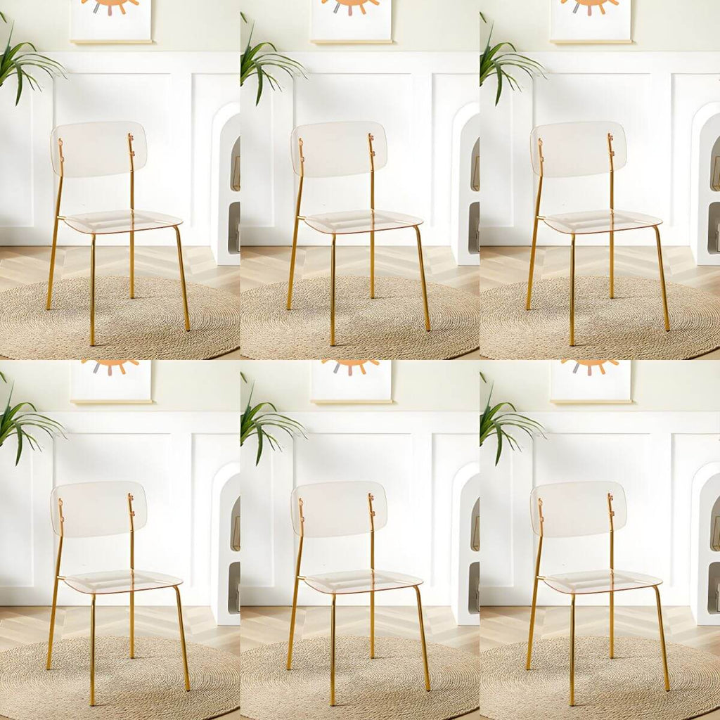 Transparent acrylic dining chair with modern design, perfect for living room and kitchen seating