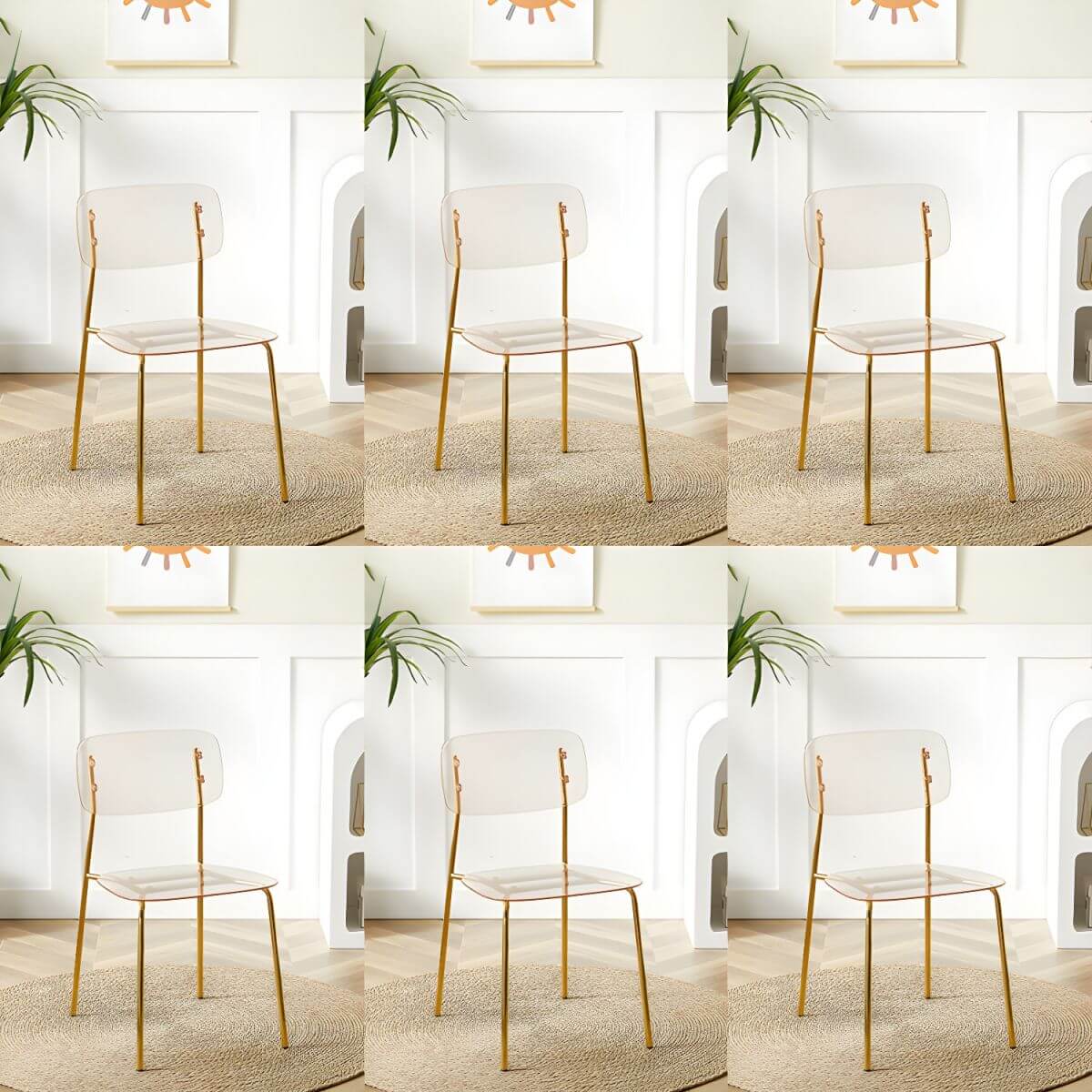 Transparent acrylic dining chair with modern design, perfect for living room and kitchen seating