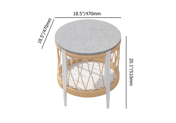 Outdoor 3-piece swivel sofa set with aluminum frame, weave rope, and side table in khaki