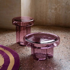 Cloud-shaped modern glass coffee table set with two pieces in vibrant orange, green, purple, and black