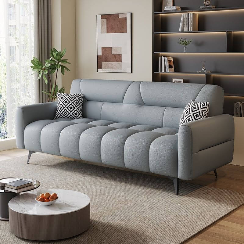 Synthetic Leather Arm-Included Cerulean Standard Sofa, Latex, Ultramarine, 83"L x 28"W x 33"H
