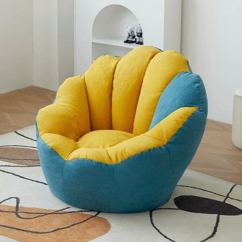 Lemon color cotton blend Papasan chair with slipcover and sewn pillow back accent
