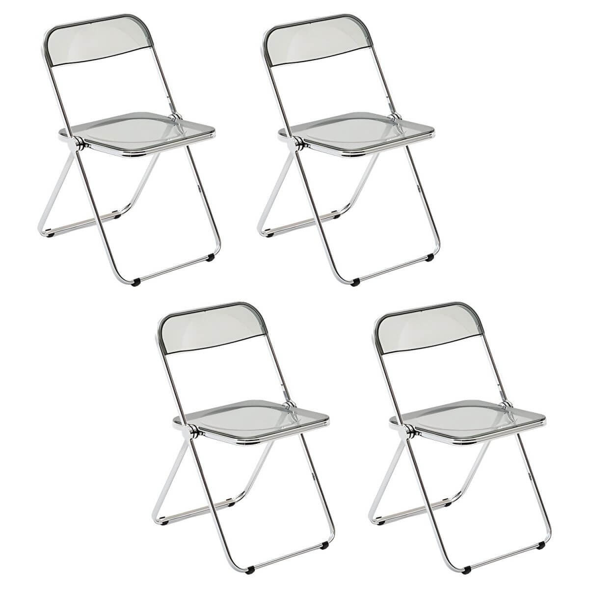 Scandinavian style dining chair with silver metal legs and plastic acrylic seat