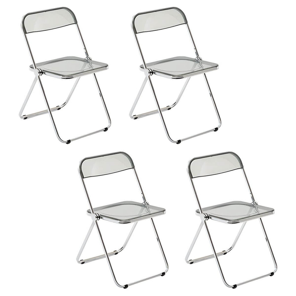 Scandinavian style dining chair with silver metal legs and plastic acrylic seat