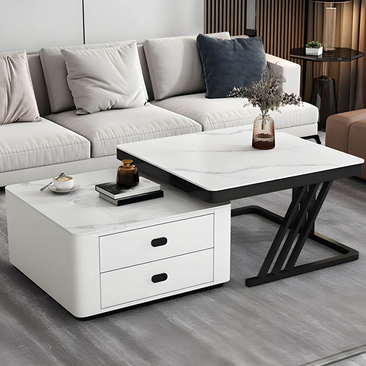 Quadratischer Stahlrahmen Modernes Nesting-Beistelltische-Set mit kleinem Tisch, 2-teilige Kollektion Beistelltische Zweitbild
