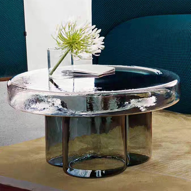 Cloud-shaped modern glass coffee table set with two pieces in vibrant orange, green, purple, and black