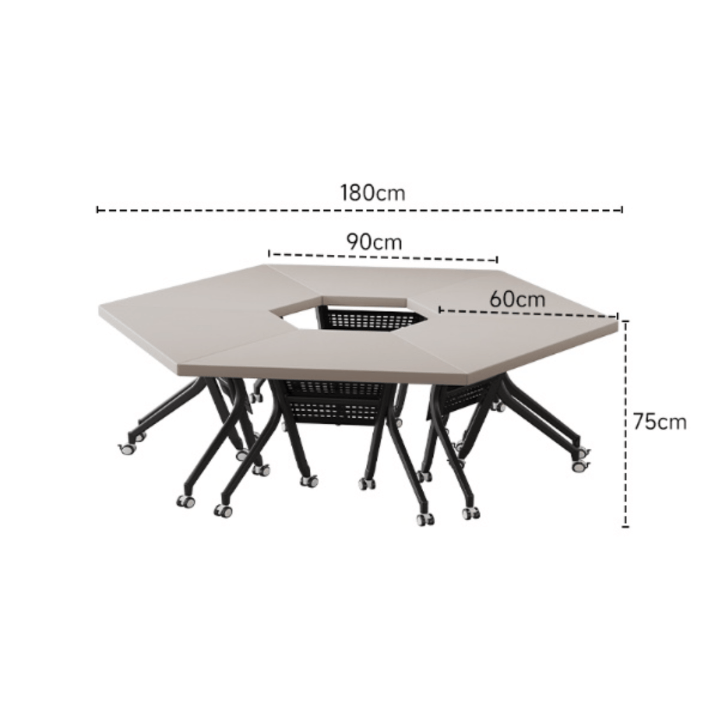 Solid wood multifunctional meeting table with geometric design and movable wheels