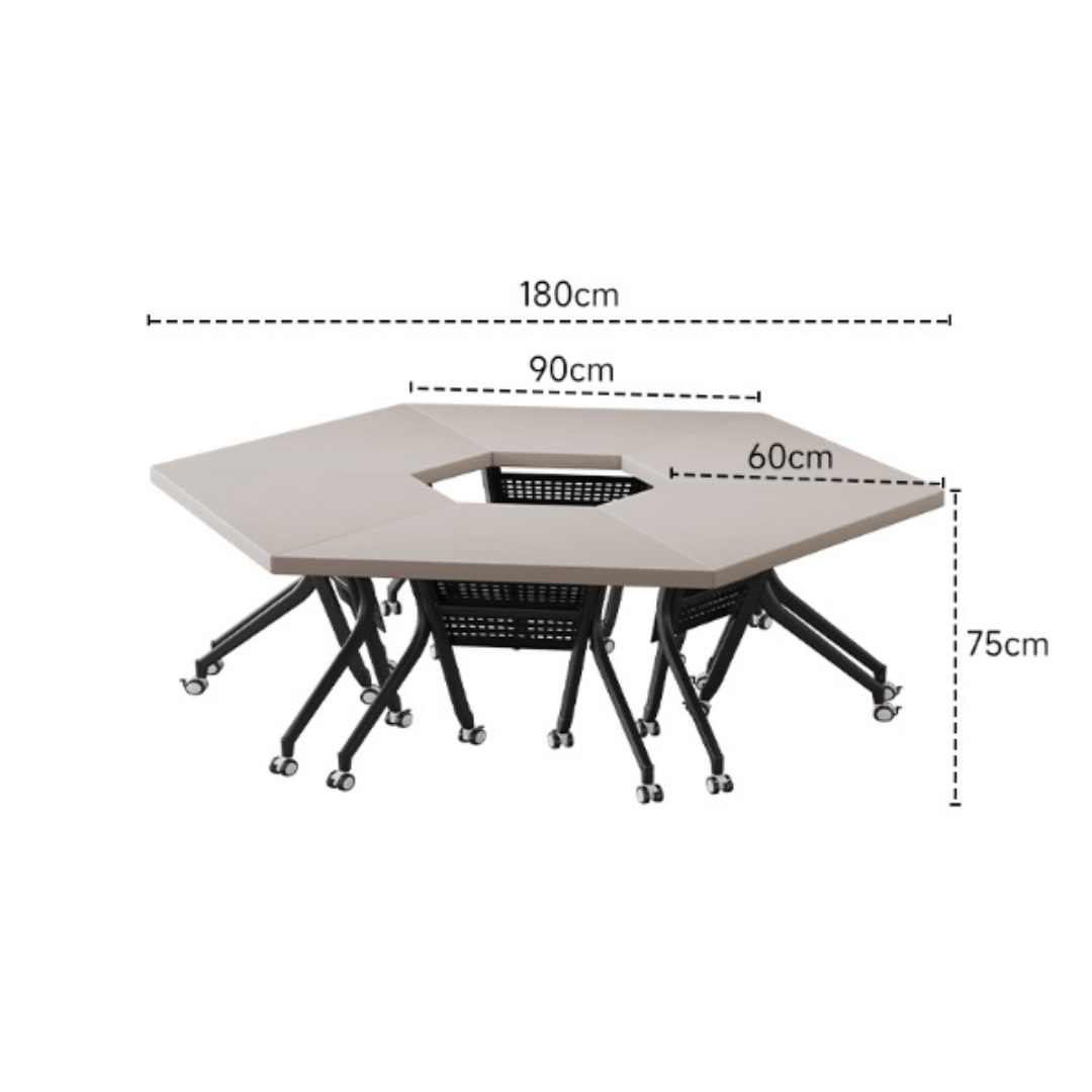 Solid wood multifunctional meeting table with geometric design and movable wheels