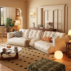 Leather Curved Couch French Vintage Luxury Corner Sofa