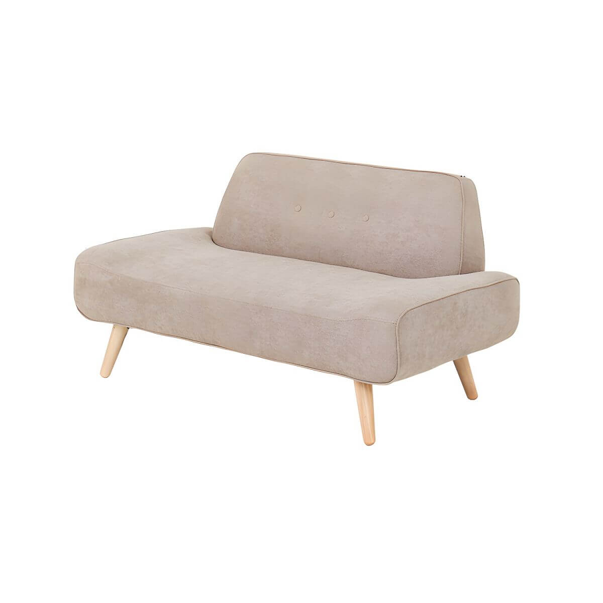 Small Scandinavian style sofa with wood frame and solid color polyester upholstery