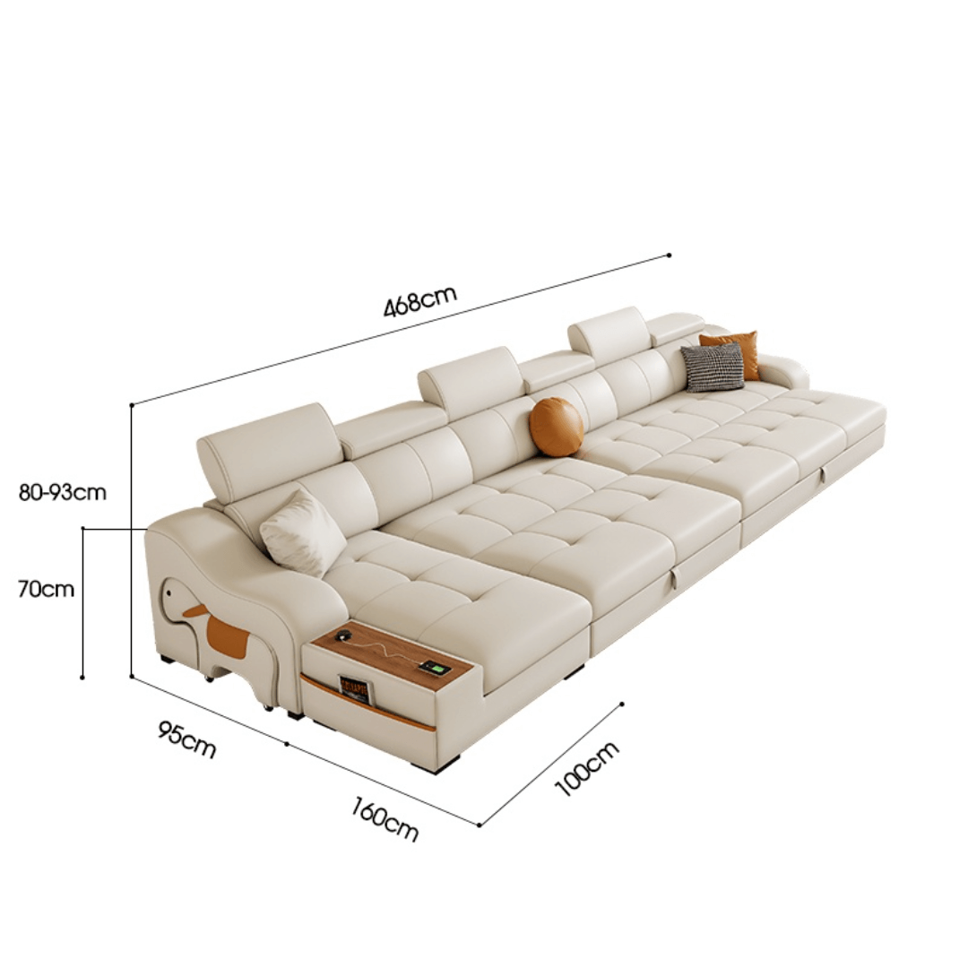 Space-saving sofa bed with a cute pony stool, perfect transformable furniture for small spaces
