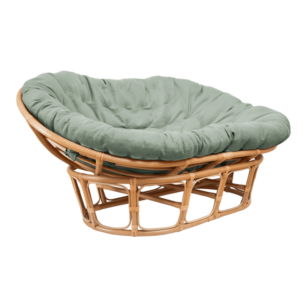 Cozy natural rattan papasan chair available in single or double size for comfortable lounging