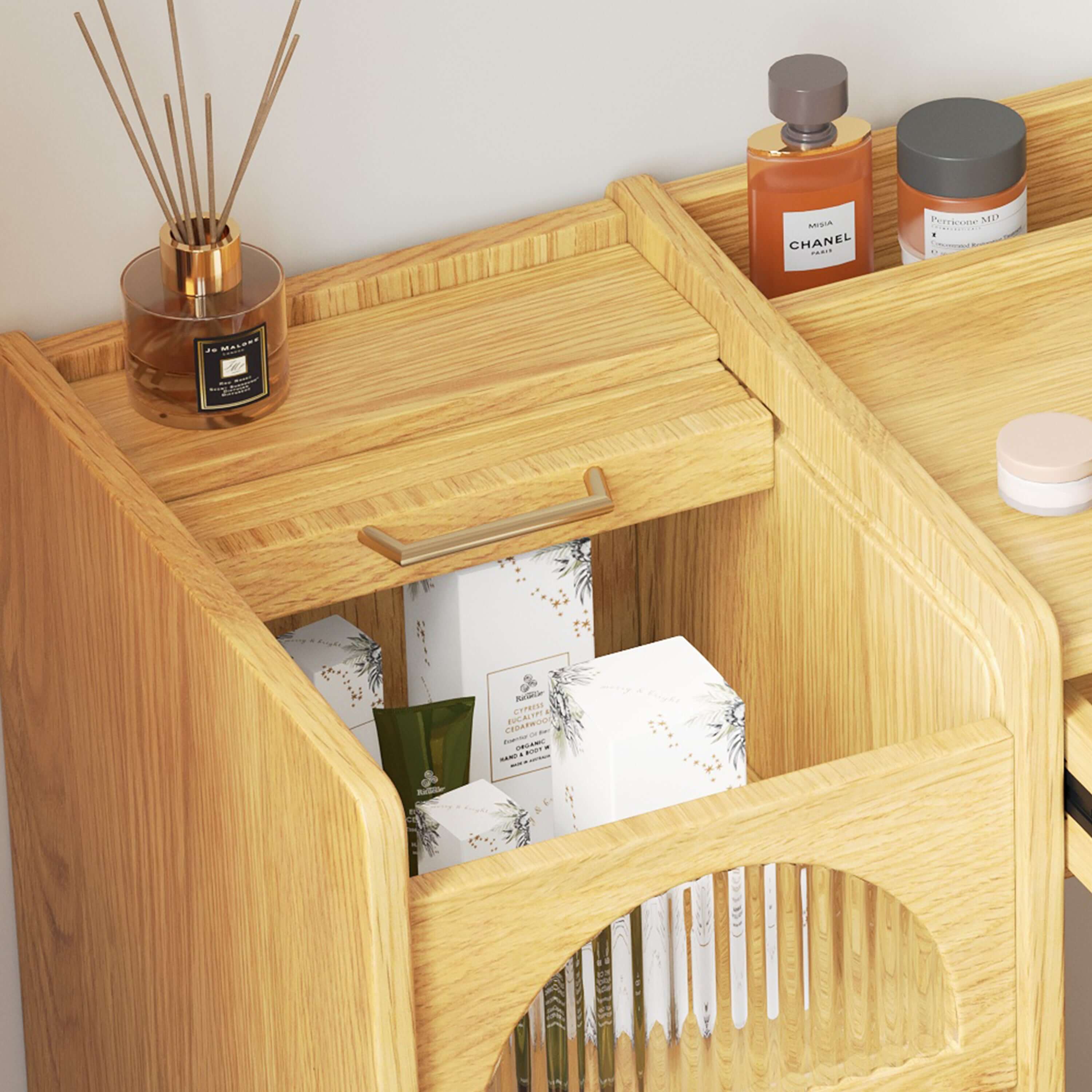 Wooden makeup vanity dressing table with practical drawer and cabinet for storage