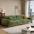 Modern green and white sofa with soft tech fabric, perfect for a cozy living room
