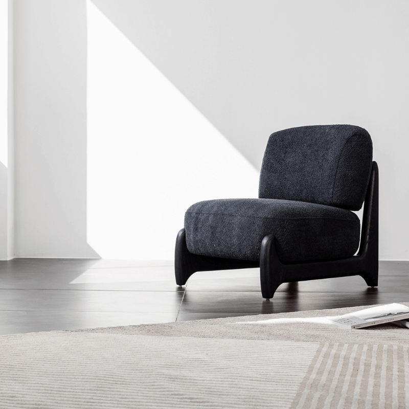 ブラック/ホワイト モダン ブークル シェルパ ラウンジ アクセント チェア ウッドレッグ サブ画像