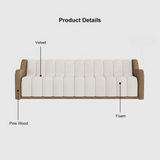 86.6" Modern White 3 Seater Fluted Velvet Upholstered Sofa Walnut Leather Arm
