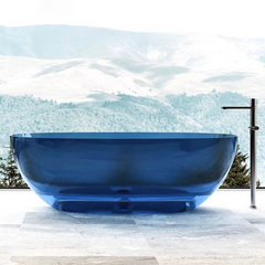 67" Oval Transparent Resin Double Soaking Bathtub Sapphire Blue