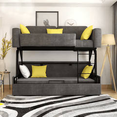 Modern Gray/Blue/Khaki Folding Wood Bunk Bed Sleeper Convertible Sofa Bed Pillows Included
