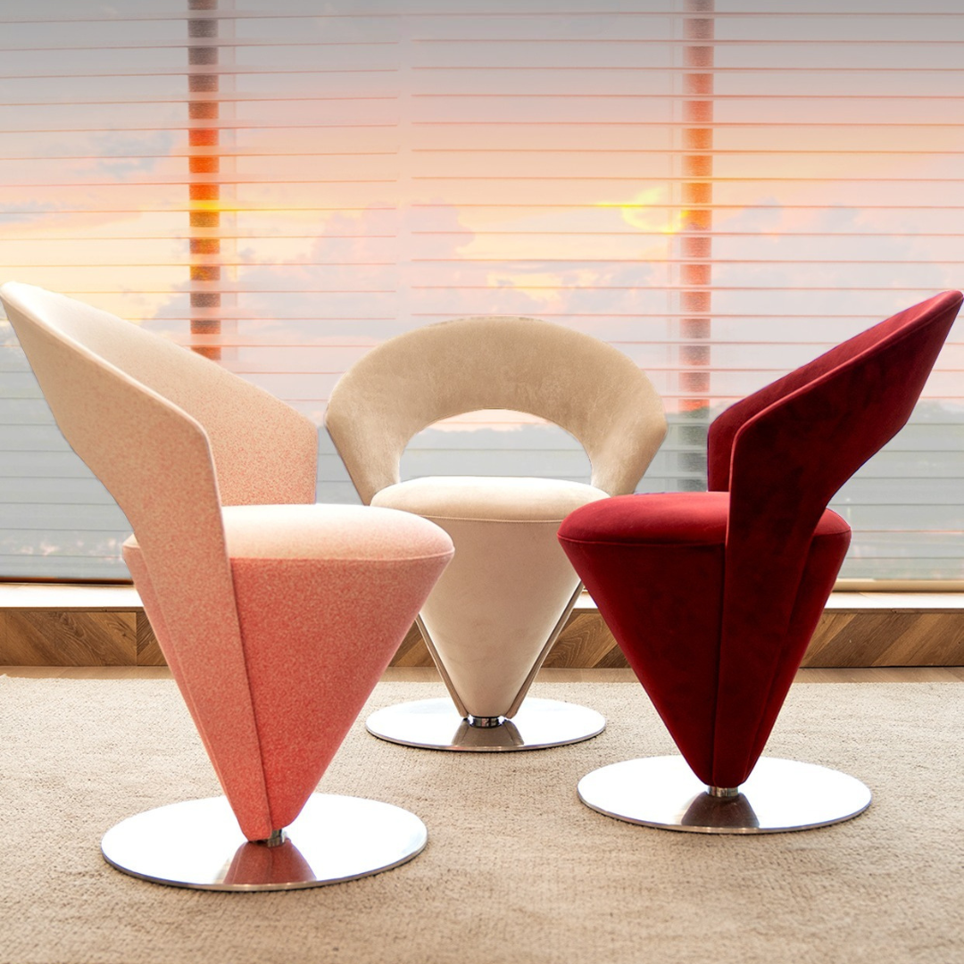 Pink and khaki Luxe Cone vanity stool with swivel feature for stylish seating main product image メイン画像