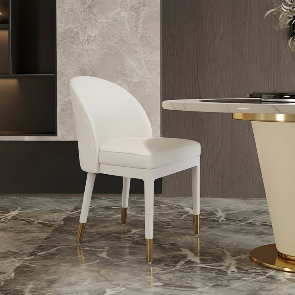 Modern Minimalist Beige Faux Leather Dining Chair in Solid Wood Frame Main image