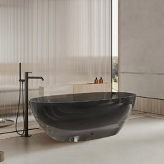 70 Inch Transparent Resin Soaker Modern Bathtub In Black, Floor-Standing Bathtub