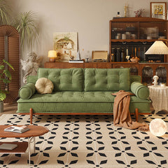French Vintage Couch Sofa Available in Green & White Tech Velvet Upholstery