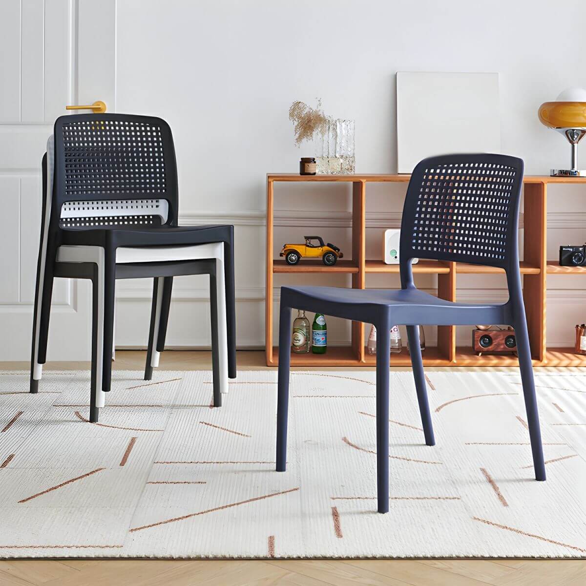 Stackable modern plastic and acrylic side chair for kitchen and dining use main product image