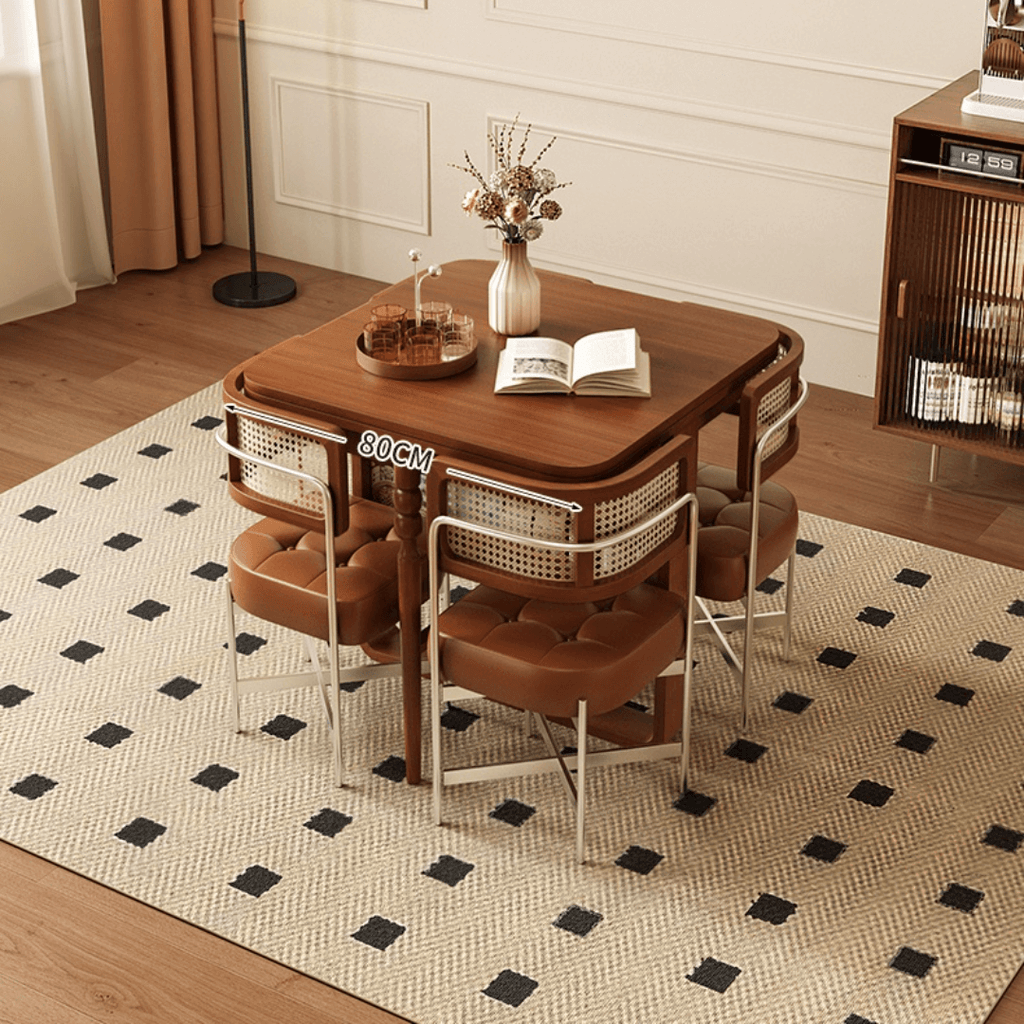 Scandinavian-inspired folding dining table with ample storage for stylish, space-saving home decor